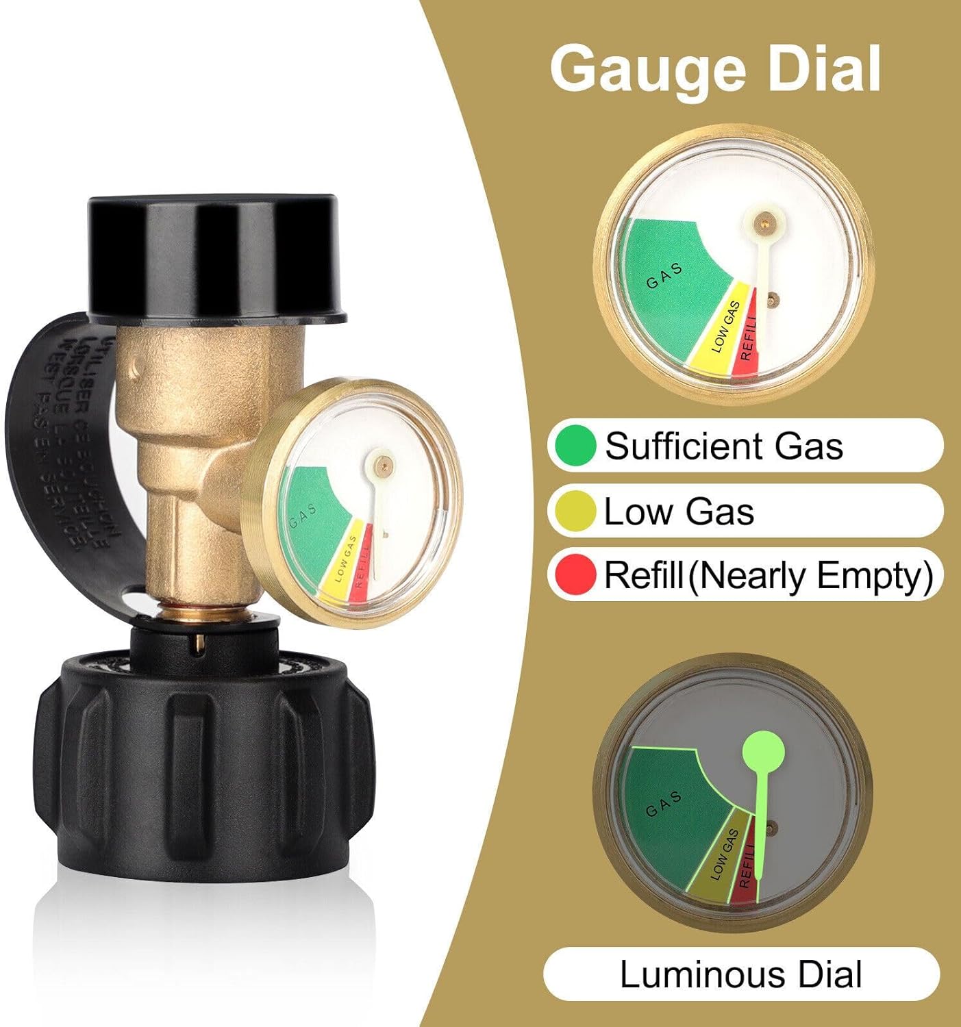 Ninyoon Propane Tank Gauge - Universal QCC1 Level Indicator for 5-100 lb Tanks | Leak Detector for BBQ & RV