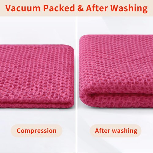 Homaxy 100% Cotton Waffle Weave Kitchen Dish Towels, Ultra Soft Absorbent Quick Drying Cleaning Towel, 13 x 28 Inches, 8-Pack, Hot Pink