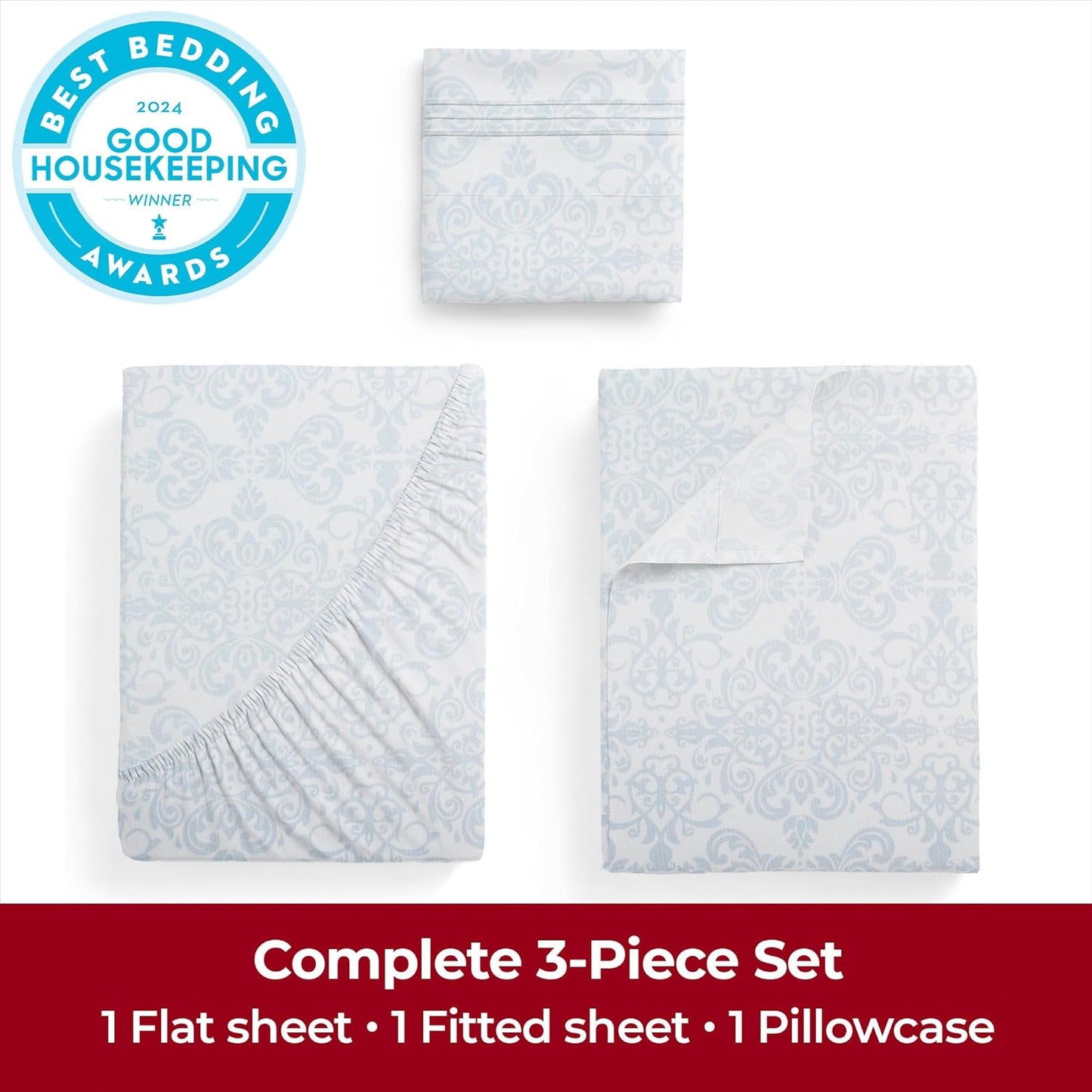 Mellanni Twin Sheets Set - 3 PC Luxury Bedding Collection - Extra Soft, Cooling, Wrinkle-Resistant (Laced Sky Blue)