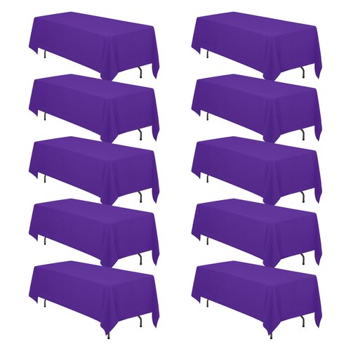 BRILLMAX 10 Pack Purple Tablecloths 70 x 120 Inch for 6ft & 8ft Rectangle Tables - 150 GSM Polyester Fabric, Universal Fit, Water, Stain & Wrinkle Resistant Cloth Cover for Wedding Banquet Dining