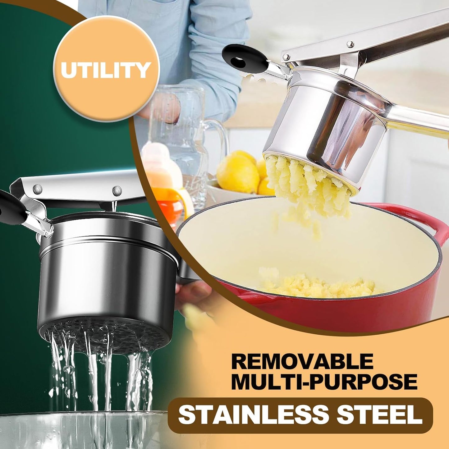 Potato Ricer - Stainless Steel Masher with 4 Interchangeable Discs | 15oz Kitchen Tool for Perfect Mashed Potatoes