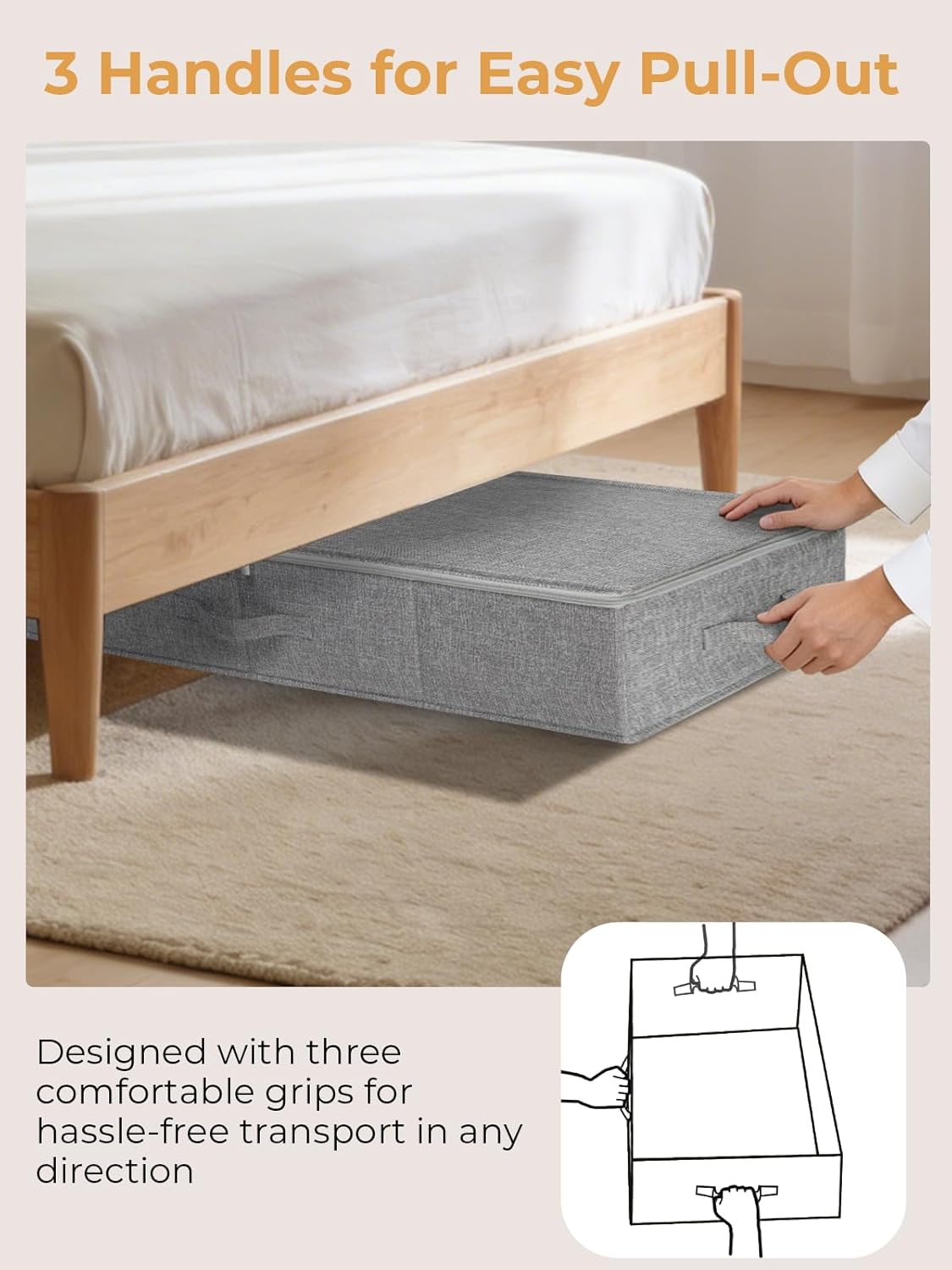 Under Bed Storage | Skiennix 2-Pack Foldable Storage Bags with Lids - Durable Clothes Organizer, Grey, 30x15x6.7 Inch