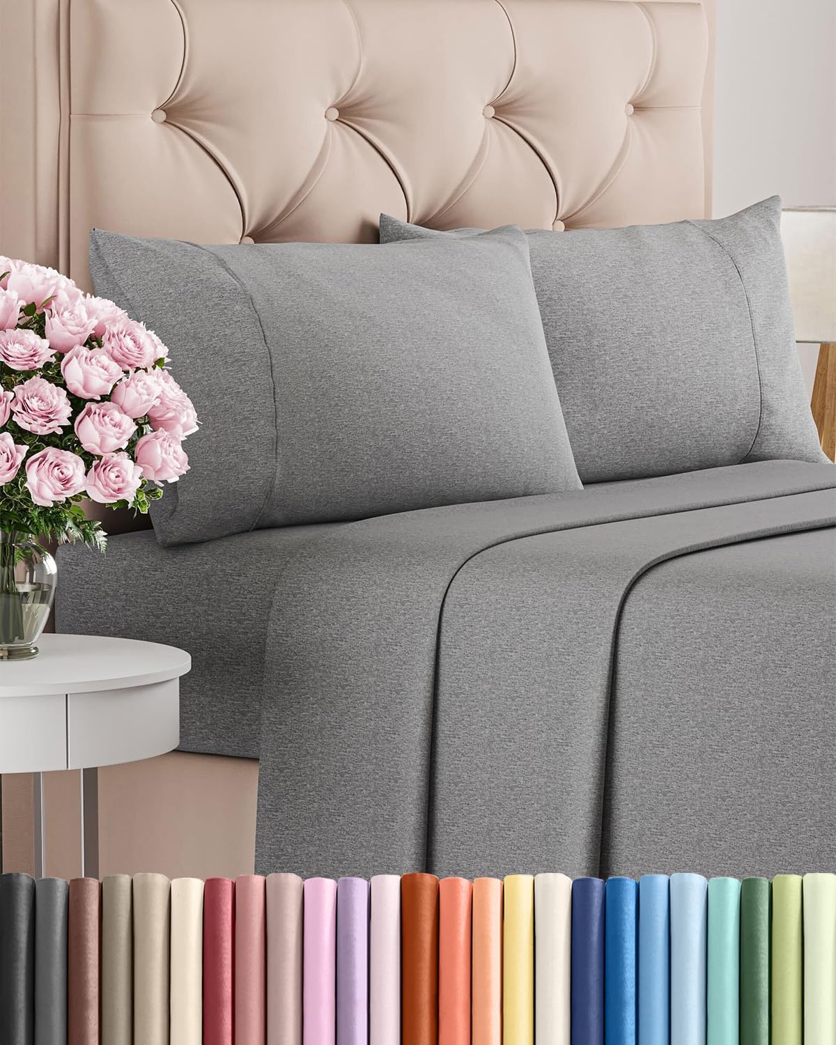 King Size 4 Piece Sheet Set - Comfy Cooling Bed Sheets for Luxury Sleep - Soft, Wrinkle-Free Grey