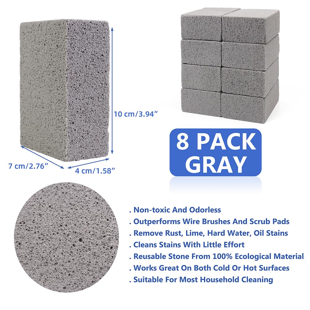Non Scratch BBQ Grill Stone Cleaning Block Griddle Brick Oven Stone Scrubber Blackstone Cleaner, 8 Pack GrayMagic Stone for Removing Stains，Cleaning Flat Top Cookers，Toilet，Pool，Exfoliation Dead Skin