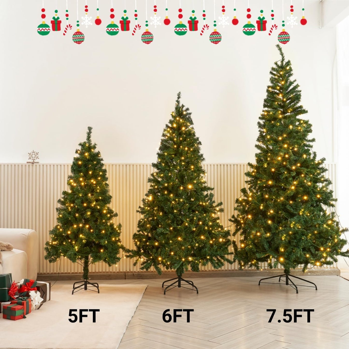 Juegoal 6-Foot Artificial Christmas Tree - 300 LED Warm White & Color Changing Lights | Durable Metal Legs, 850 Tips