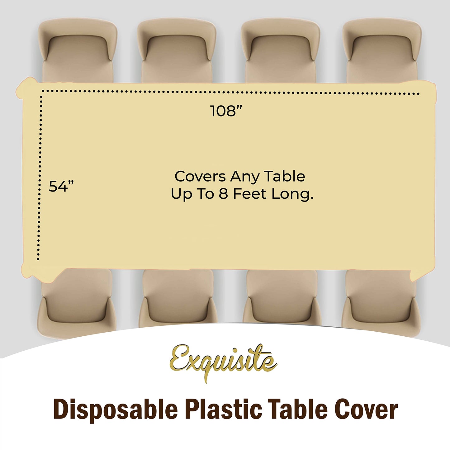 Party Solids Pack Of 6 Premium Plastic Tablecloth 54 Inch x 108 Inch Rectangle Plastic Table Cover - Light Yellow