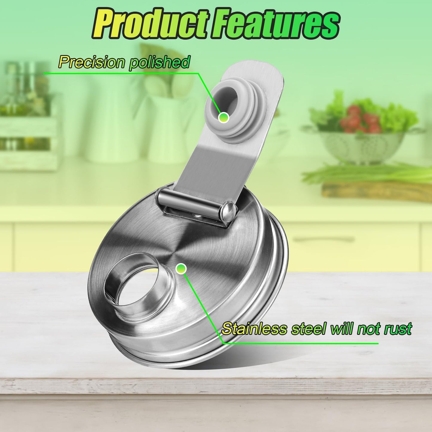 Mason Jar Pour Spout Lid Stainless Steel, Regular Mouth Pour Spout Flip Cap Lids for Mason Jars, Anticracking Leak Proof Seal Cover Airtight for Drinking Salad Dressing & Food Storing(2PCS)
