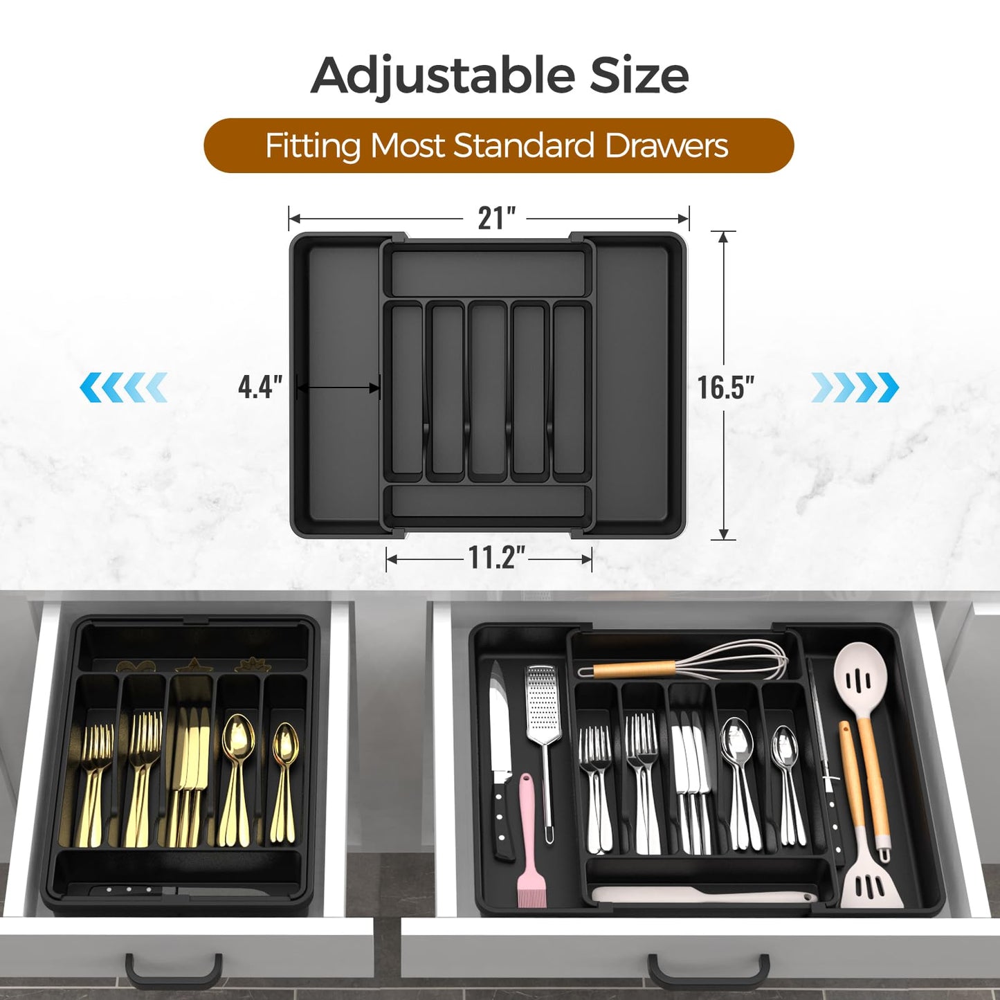 ukeetap Extra Large Expandable Silverware Organizer, BPA-Free Food-Safe Cutlery Flatware Organizer, Kitchen Utensil Drawer Organizer, Adjustable Silverware Holder for Spoons Forks Knives