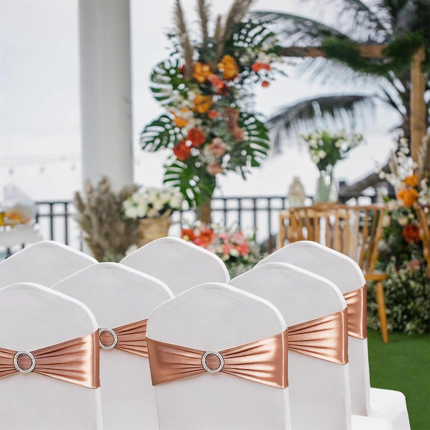 Skiennix Spandex Rose Gold Chair Sashes - Pack of 50 for Weddings & Events | Elegant Chair Decorations