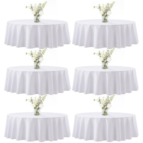 joybest 6 Pack Round Tablecloths - 60 Inches in Diameter White Table Cloth Fit 20 to 42 Inches Tables, Washable Polyester Fabric Table Cover for Dining, Buffet Party, Wedding