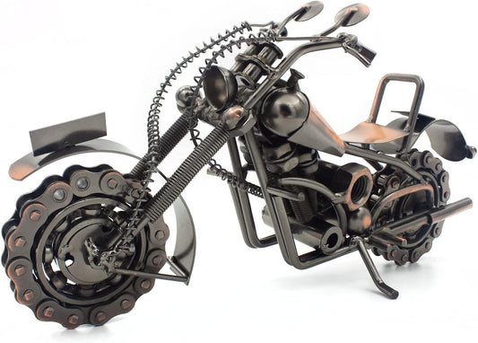 Motorcycle Gifts for Men - Handmade Scrap Metal Motorcycle Sculpture Art - Vintage Man Cave, Home & Office Desk Decor (Unique Birthday Gifts for Biker)