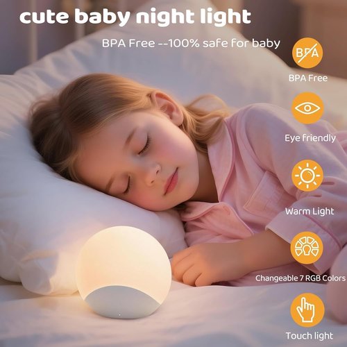 IYT Night Light - Dimmable Touch Lamp for Kids | 7 Colors, Eye-Friendly Silicone, 30 Min Timer