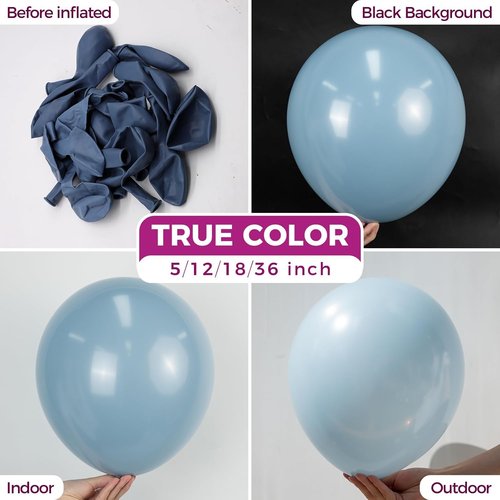Bezente 18-Inch Dusty Blue Balloons - 30 Pack Thick Round Latex for Weddings, Parties & Events