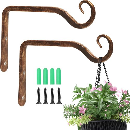 Jardim Premium Decorative Metal Wall Hooks - 6 Inch Rustic Plant Hangers for Indoor/Outdoor Use | Coffee Color