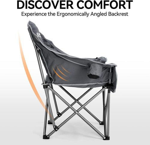 Huskfirm Oversized Camping Chair - Heavy-Duty Padded Design with Cup Holder & Cooler Bag | Supports 450lbs, Grey