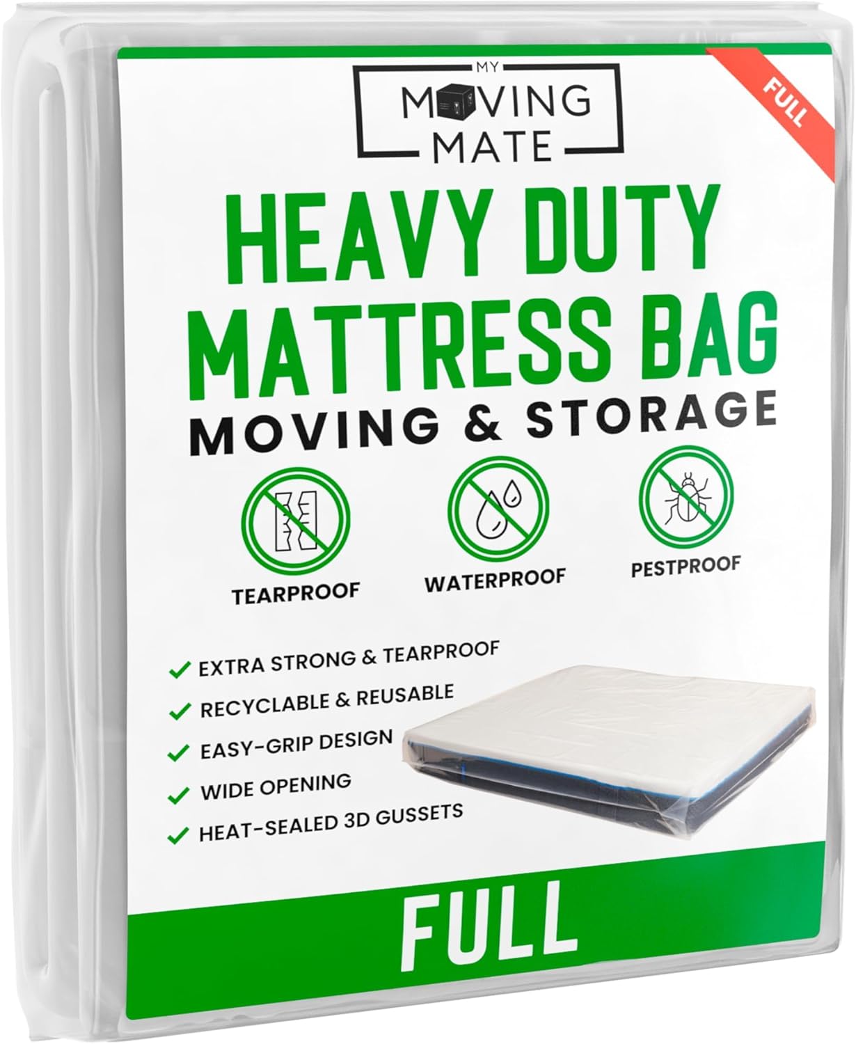 Mattress Bags for Moving - Full Size Plastic Cover for Storage & Disposal | XL 54 x 100 x 14 Inch