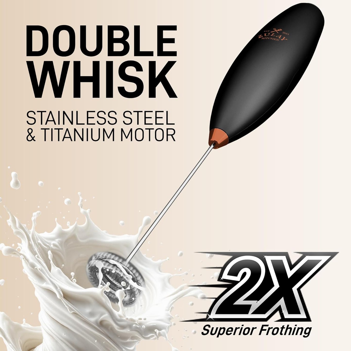 Zulay Kitchen Milk Frother - Powerful Handheld Whisk for Coffee, Lattes & More | Includes 4 Duracell Batteries