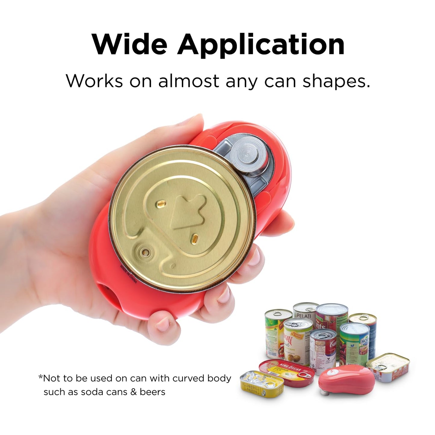 Kitchen Mama One Touch Electric Can Opener: Effortlessly Opens Cans with a Single Button Press, Auto-Stop Feature, Ergonomic Design, Smooth Edge, Food-Safe, Battery Powered (Red)