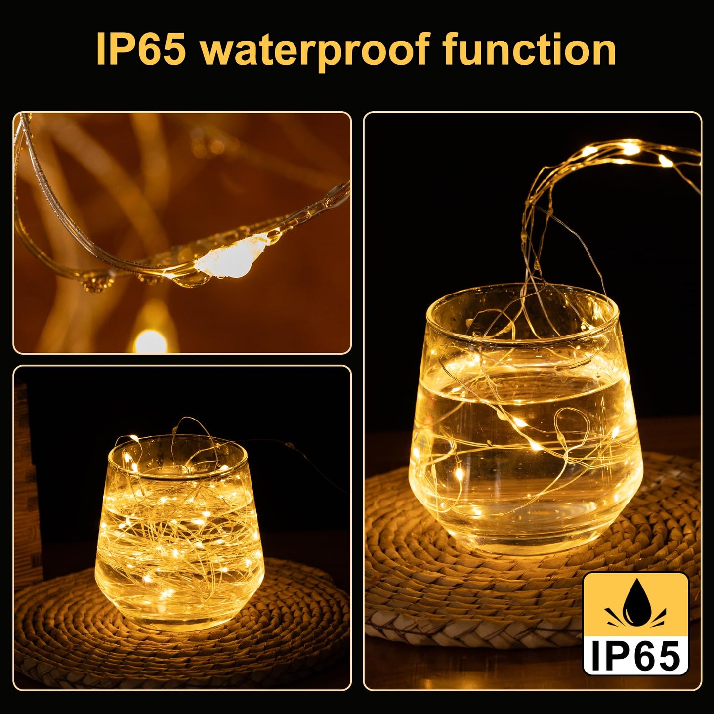 YPHSOL Fairy Lights Battery Operated String Lights 16.4ft 50LED Flashing and Constant Light Waterproof Silver Wire for Christmas DIY Party Wedding Decoration (Warm White, 2 Pack)
