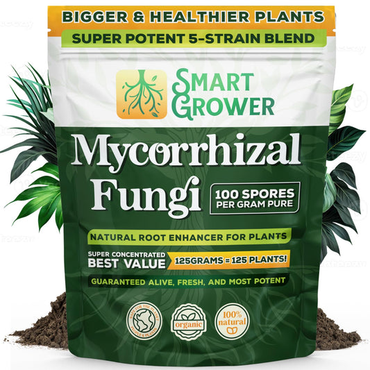 Mycorrhizae Smart Grower | Organic Root Enhancer for Plants - 100 Spores/G, 5-Strain Blend, 125g for 125 Plants