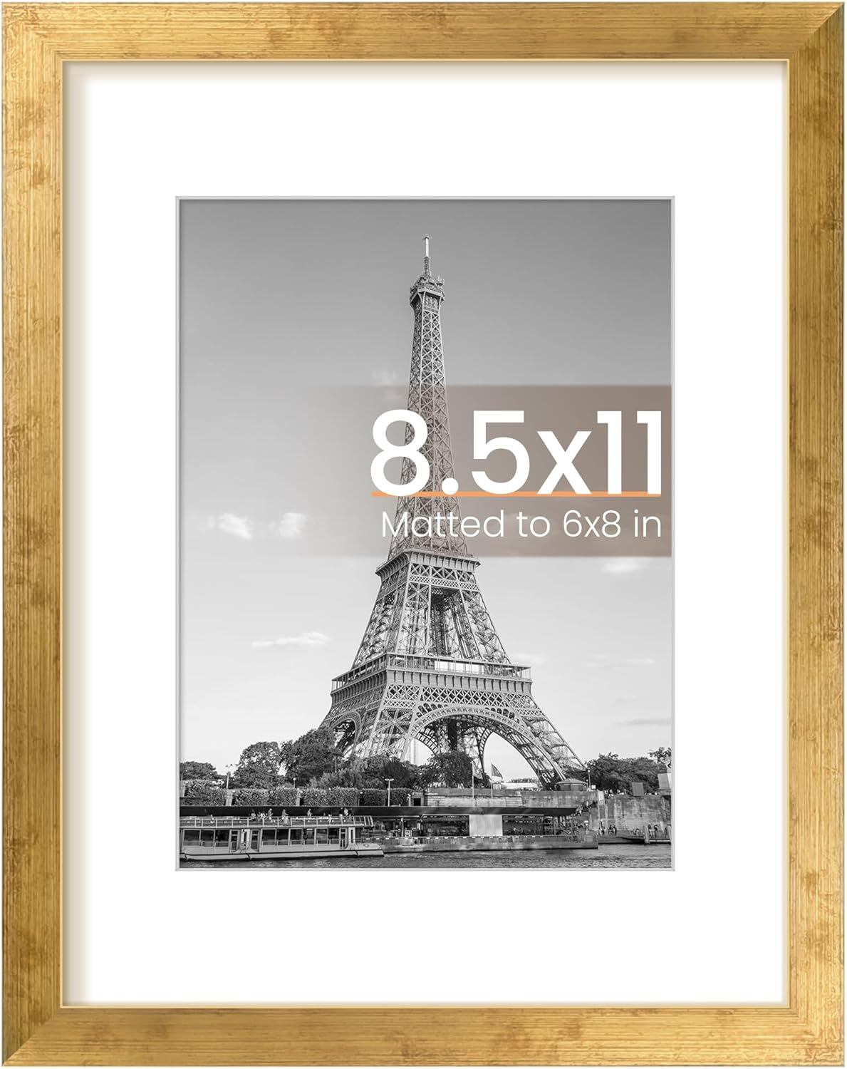Upsimples 8.5x11 Picture Frame - Versatile Display for 6x8 Photos with Mat or 8.5x11 Without - Bronze Finish, 1 Pack