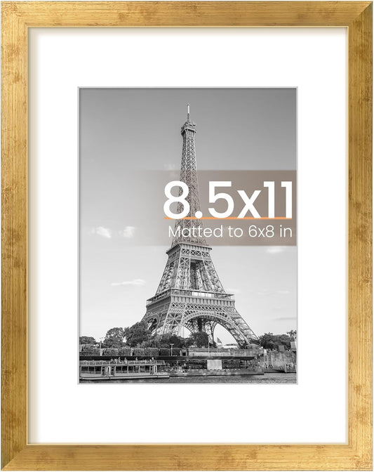 Upsimples 8.5x11 Picture Frame - Versatile Display for 6x8 Photos with Mat or 8.5x11 Without - Bronze Finish, 1 Pack
