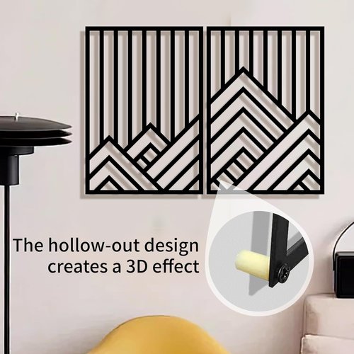 **Skiennix Abstract Black Metal Wall Decor - Minimalist 3D Mountain Line Art | 16"x11" for Living Room & Office**
