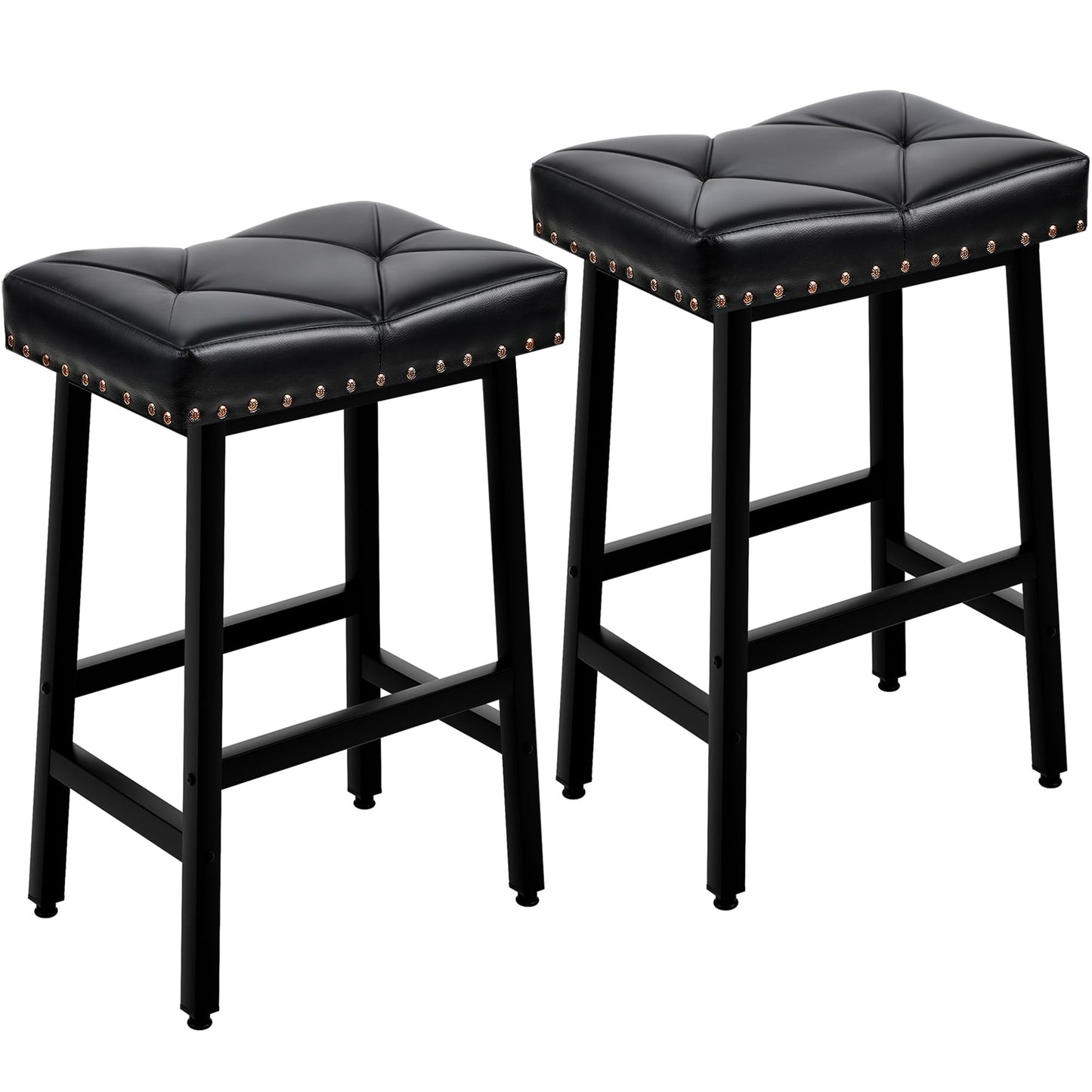 VECELO 25 inch Counter Height Stools for Kitchen Island, 3.3'' Thick PU Upholstered Saddle Seats, Backless Bar Chairs with Metal Base, Black