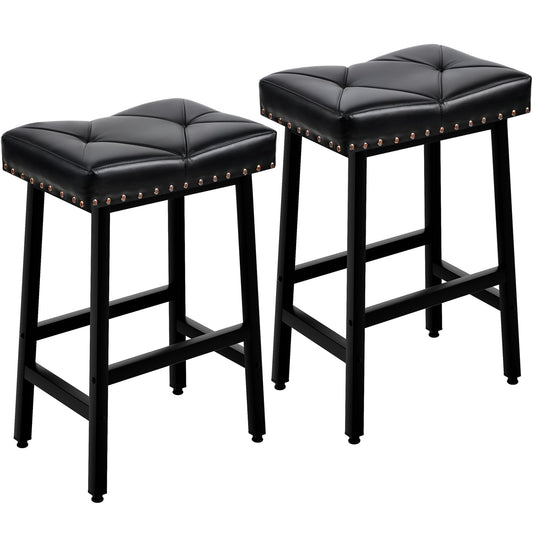 VECELO 25 inch Counter Height Stools for Kitchen Island, 3.3'' Thick PU Upholstered Saddle Seats, Backless Bar Chairs with Metal Base, Black
