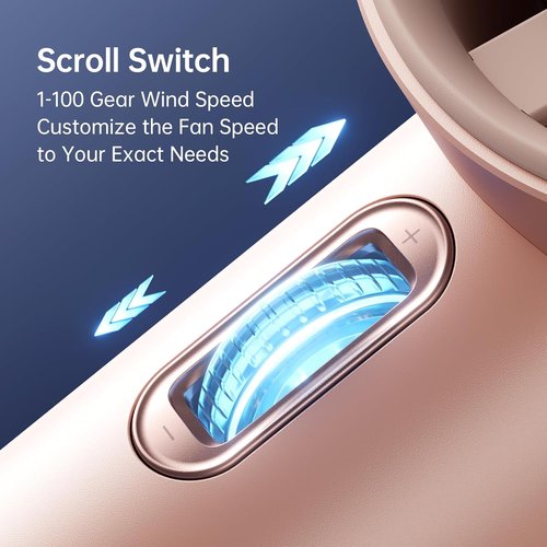 JISULIFE Portable Handheld Fan - Adjustable Speed Mini Fan with 3600mAh Battery | Digital Display, Pink