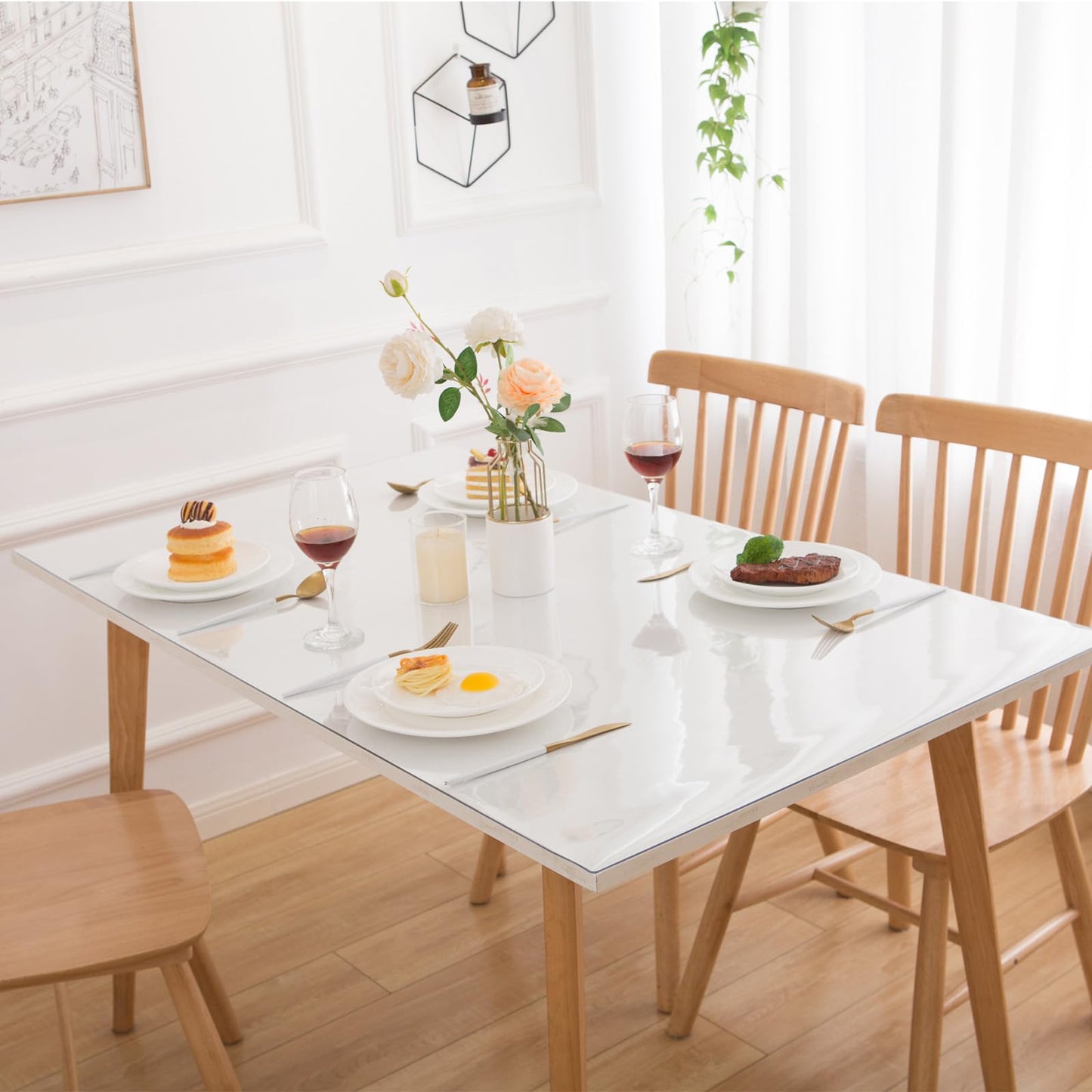 Eisdroma 39 x 79 Inch Clear Table Cover Protector, Clear Table Protector for Dining Room Table, 1.5mm Plastic Table Cover, Waterproof Table Pad for Kitchen, Office