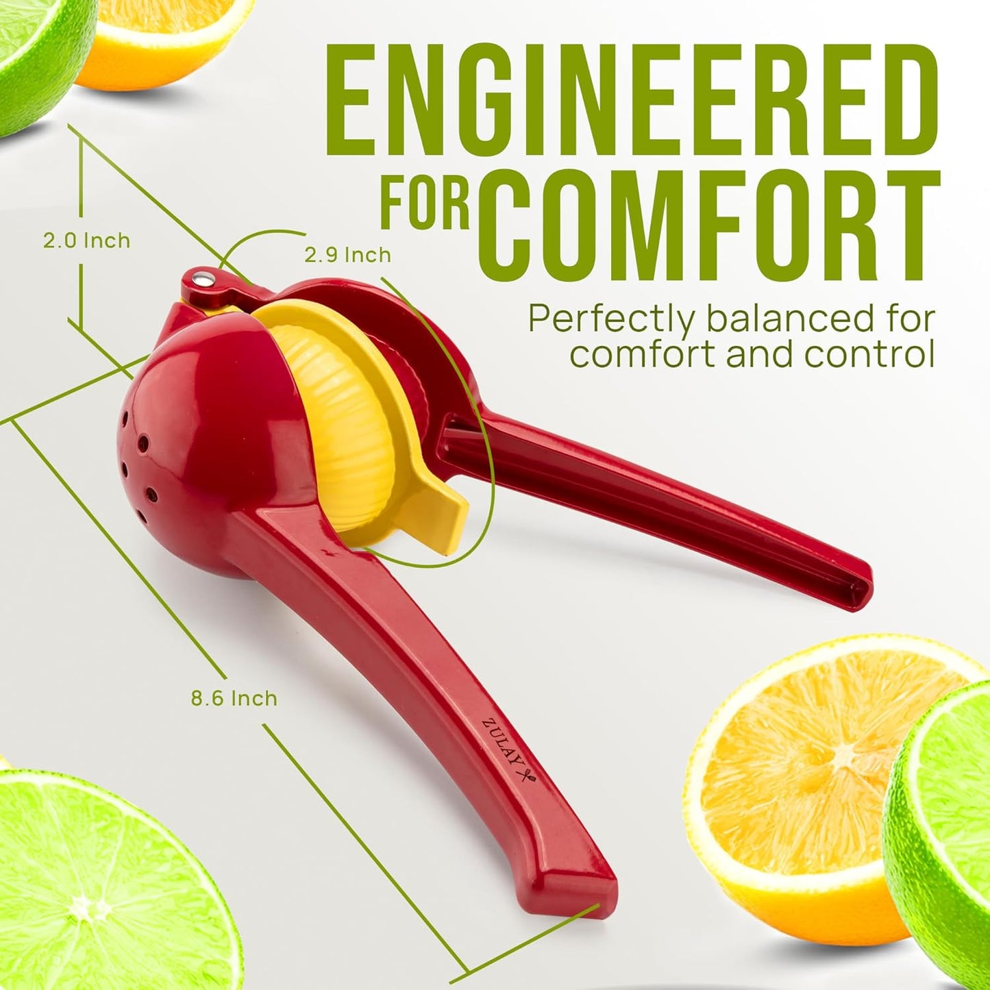 Zulay Kitchen 2-in-1 Lemon Squeezer - Sturdy Hand Juicer for Maximum Juice Extraction - Easy to Clean - Red/Yellow