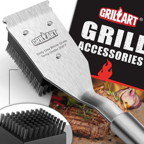 GRILLART Grill Brush - Heavy-Duty Wire BBQ Cleaner with Scraper | 16.5” for Outdoor Grilling