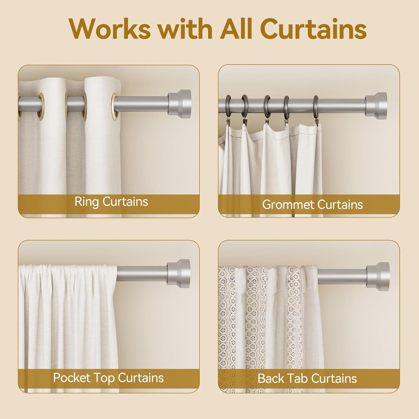 YaFex Curtain Rods - Heavy Duty 1 Inch Adjustable Window Treatment Rods | 32-144 Inch, Silver Finish
