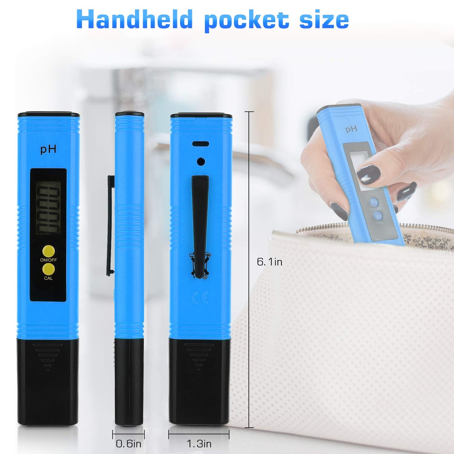 PH Meter for Water Hydroponics Digital PH Tester Pen 0.01 High Accuracy Pocket Size with 0-14 PH Measurement Range for Household Drinking, Pool and Aquarium (1, Blue, Normal)