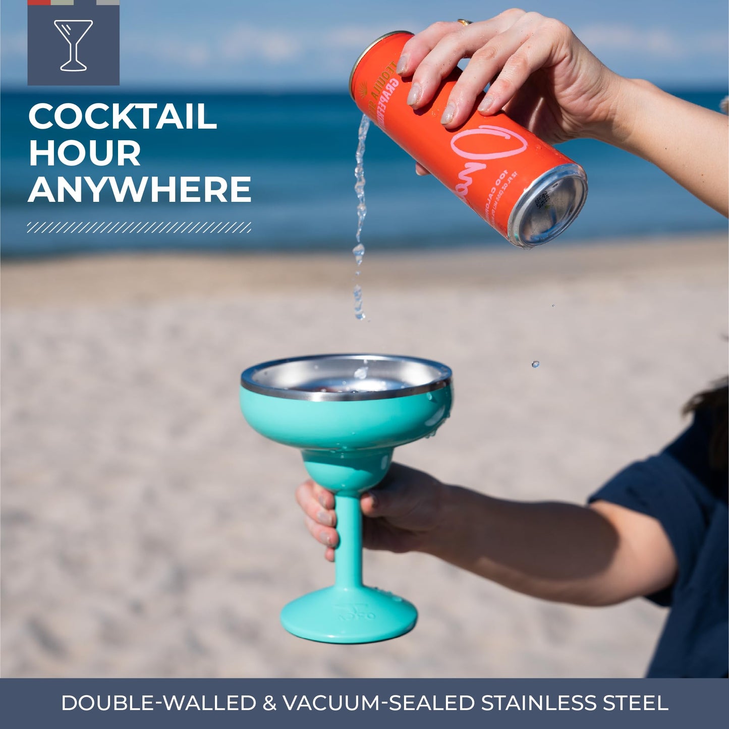 ORCA Rita | Temperature Insulated, Stainless Steel Margarita Glass, Lidded Tumbler for Cocktails, Wine & Cold Drinks — Turquoise