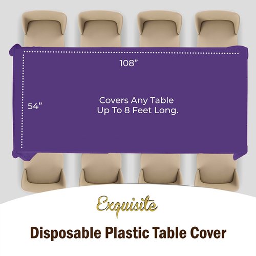 Exquisite 12-Pack Premium Plastic Tablecloth Pack of 12 Premium Plastic Tablecloth 54 Inch x 108 Inch Rectangle Table Cover - Purple