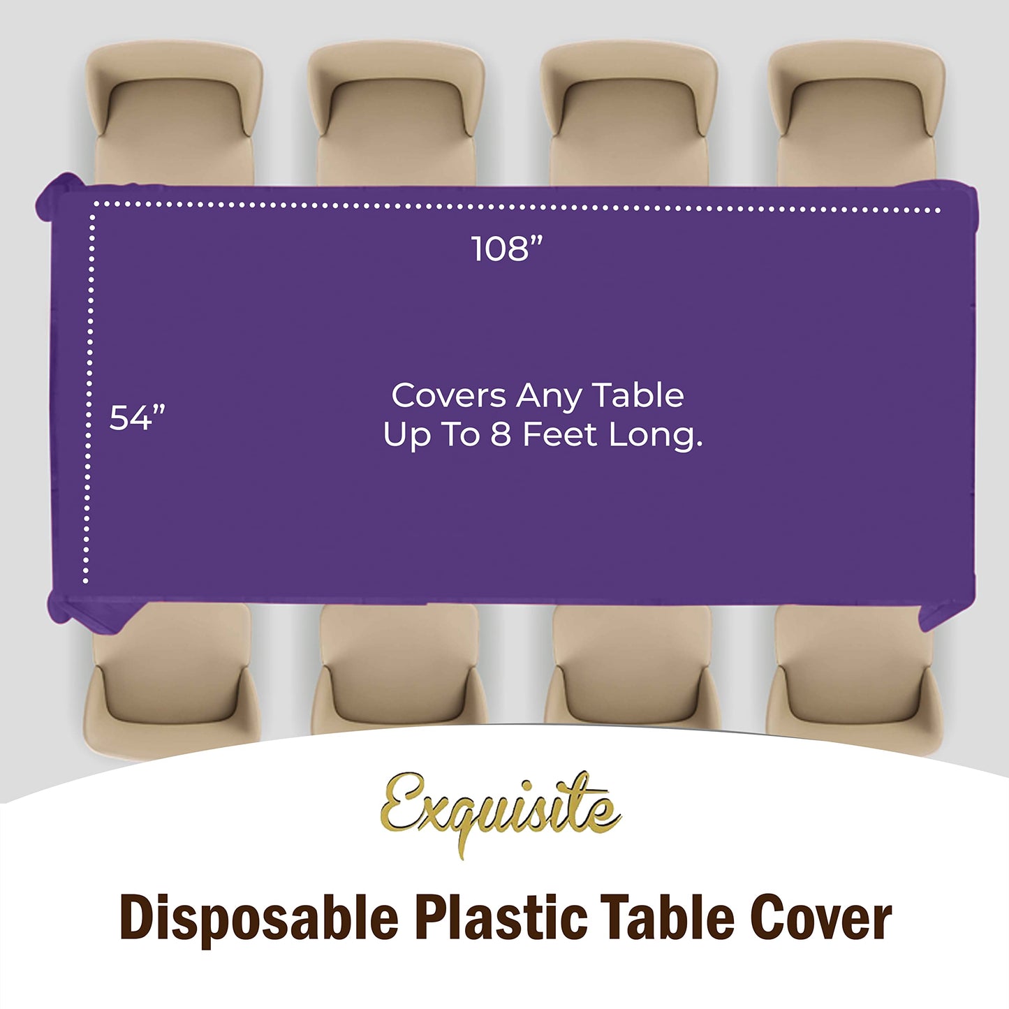 Exquisite Party Solids 6-Pack Premium Plastic Tablecloth 54in. x 108in. Rectangle Plastic Table Cover - Purple