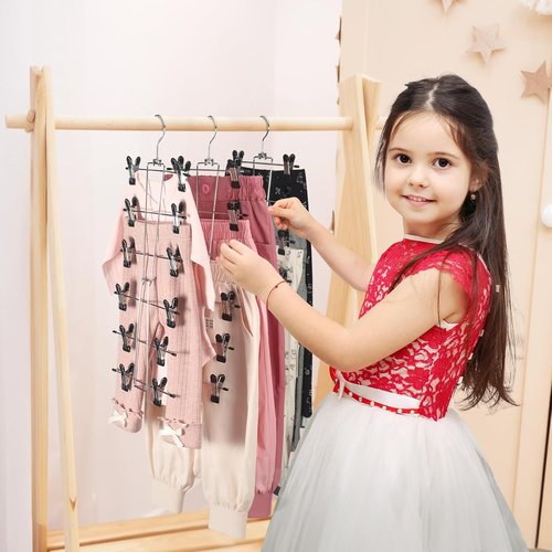 DOIOWN 6-Tier Baby Hangers with Clips - Adjustable Stainless Steel Space-Saving Kids Clothes Organizer