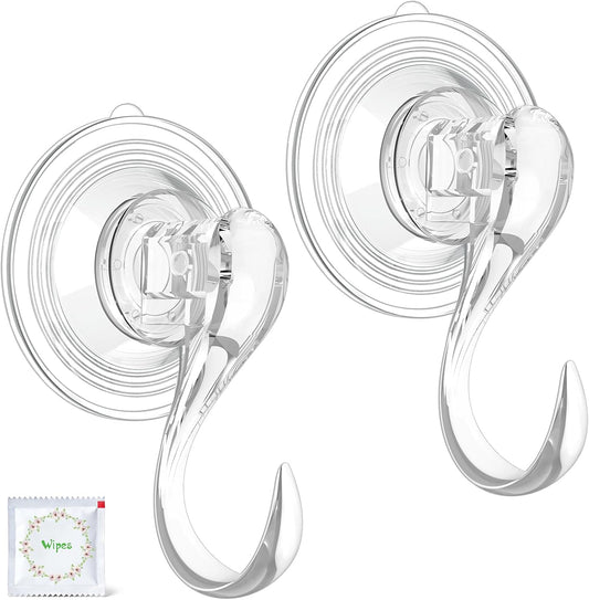 VIS'V Suction Cup Hooks - Heavy Duty, Removable & Reusable Shower Hooks | Clear, 4 Pack