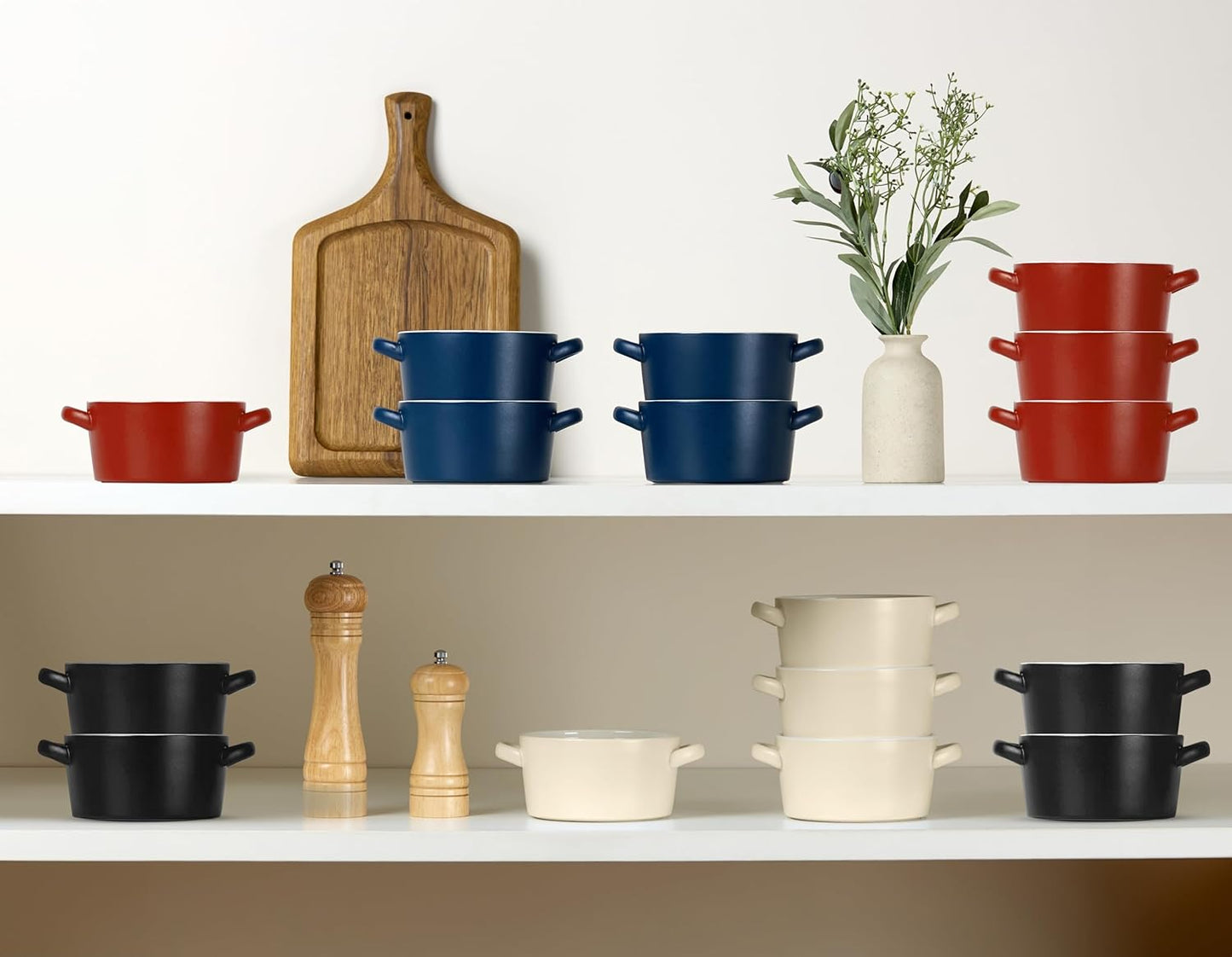 Kook Ceramic Soup Crocks - Stackable Bowls for Casserole & Pasta | Oven, Microwave & Dishwasher Safe, 18 oz, Set of 4 (Ivory)