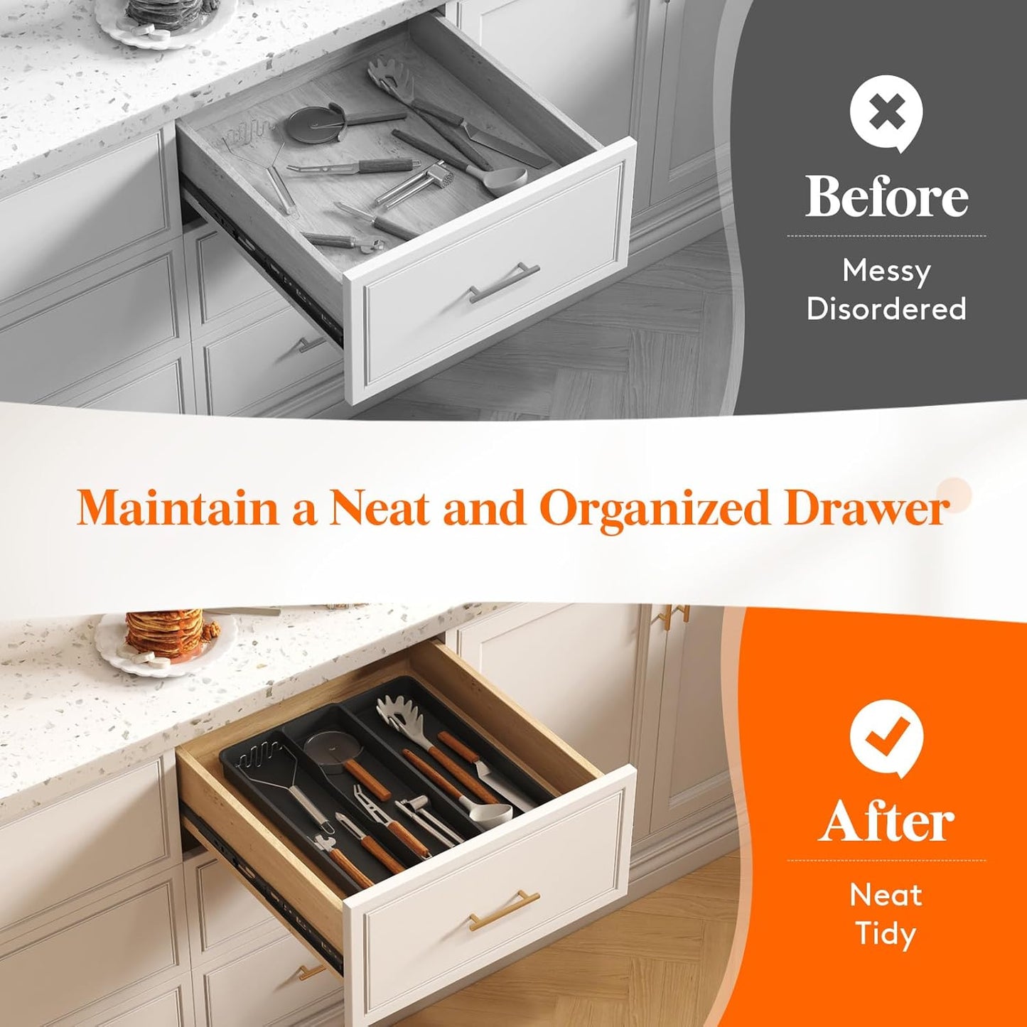 Lifewit Expandable Silverware Organizer Set - Adjustable BPA-Free Plastic for Cutlery & Utensils, Black