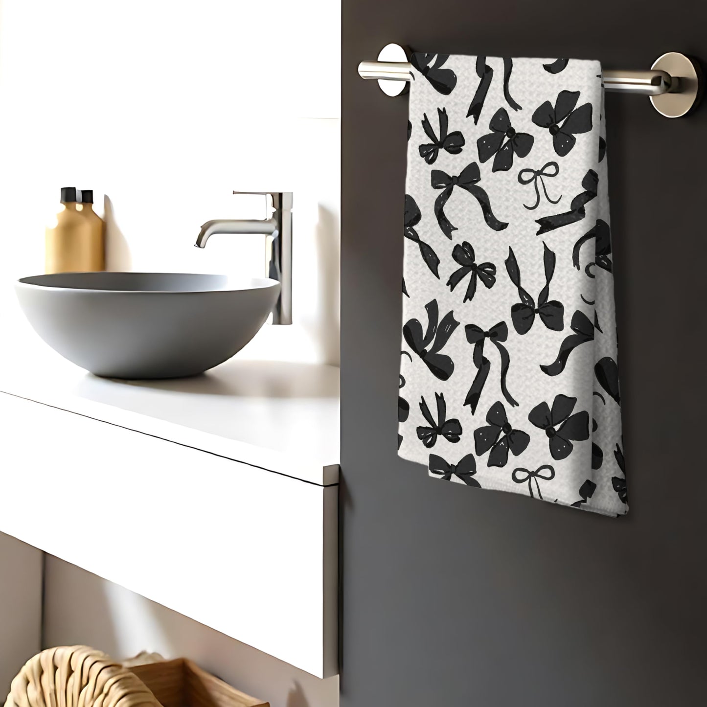 Nipil Coquette Black Bow Decorative Kitchen Towels, Preppy Black Bow Bathroom Decor, 16x24 Inches