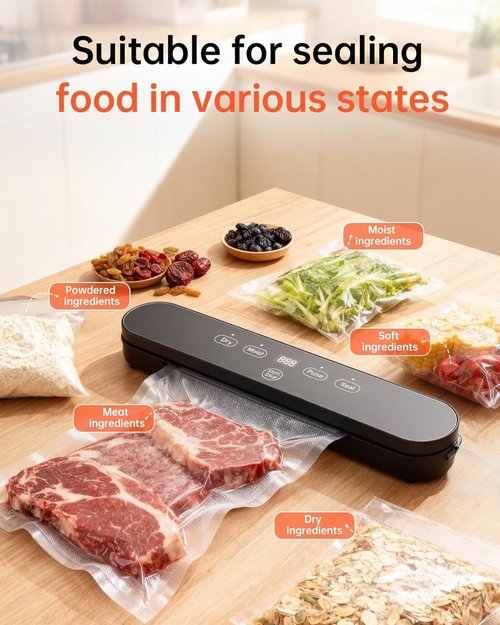 Food Vacuum Sealer Machine - 4-in-1 Compact Sealer with Digital Timer & 20 Bags | 75kPa Moist/Dry Modes