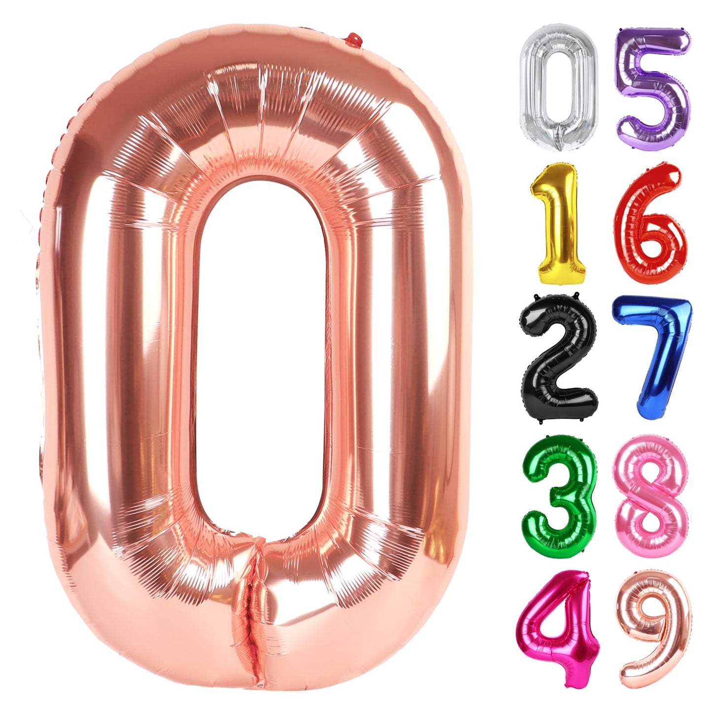Rose Gold Number 0 Balloon 40 Inch, 0 Balloon Number for 10th 20th 30th 40th 50th 60th Birthday Decorations, Rose Gold Party Supplies