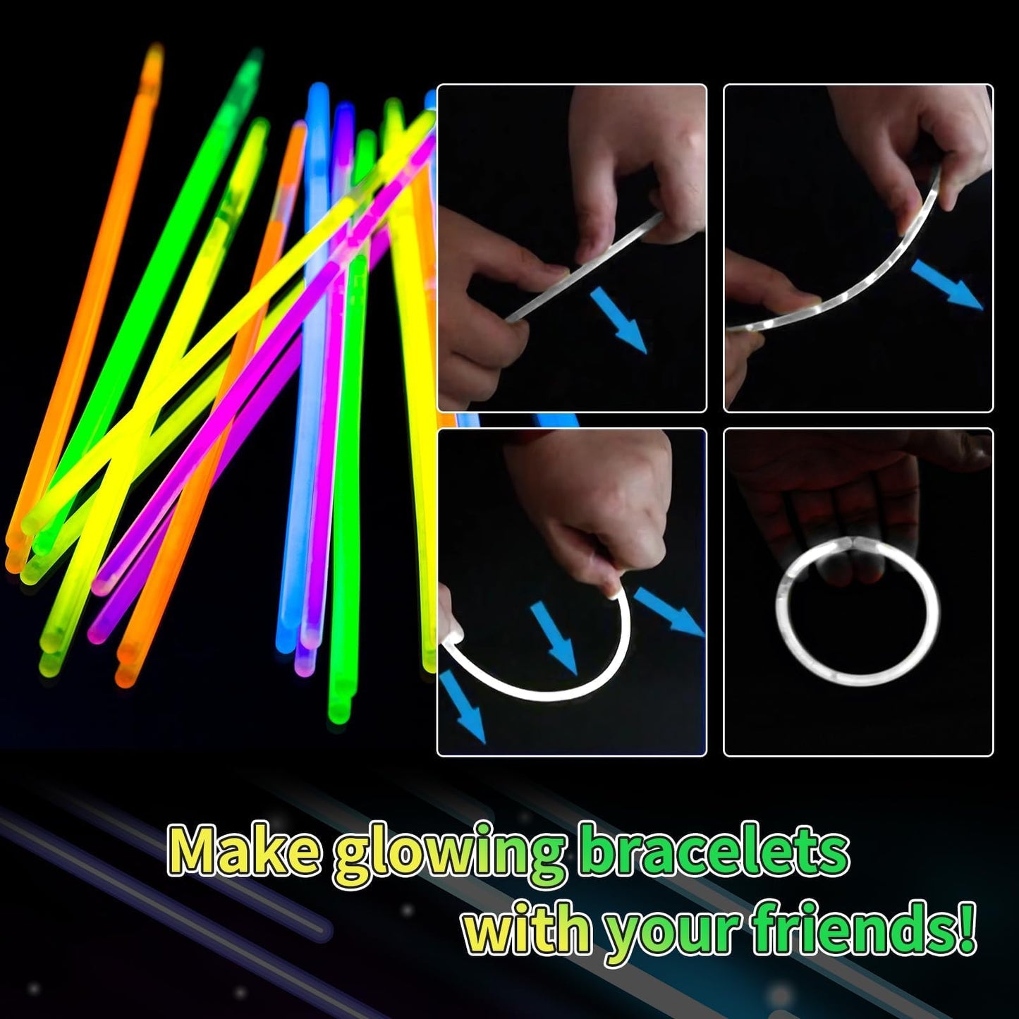 Taikula 200 Pack 8'' Glow Sticks Bulk Party Favors White Light Up Sticks with Connectors Neon Glow in the Dark Party Supplies Bracelets for Holiday Birthday Party Decoration(White)