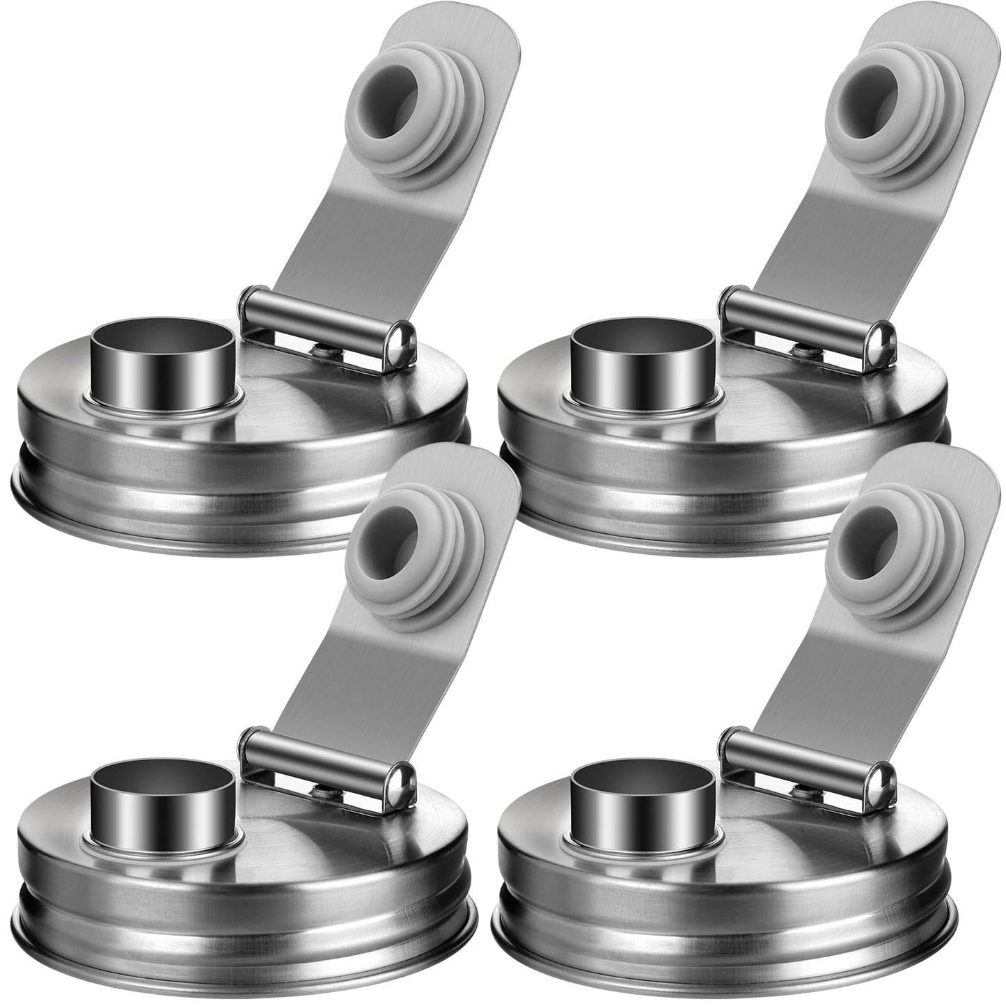 Mason Jar Pour Spout Lid Stainless Steel, Regular Mouth Pour Spout Flip Cap Lids for Mason Jars, Anticracking Leak Proof Seal Cover Airtight for Drinking Salad Dressing & Food Storing(4PCS)