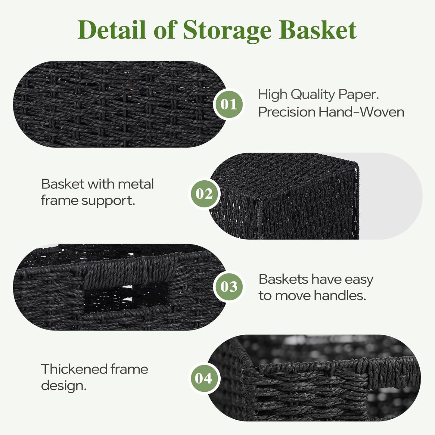Skiennix Woven Wicker Storage Baskets - 2-Pack Handwoven Paper Rope Organizers | 11x11 Foldable Cube Bins in Classic Black