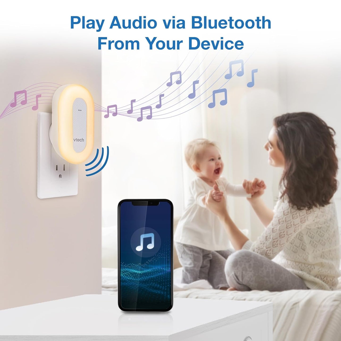 VTech BC8113 V-Hush Plug Sleep Training Soother - 40 Stories/Songs & Bluetooth Speaker with Multi-Color Night Light