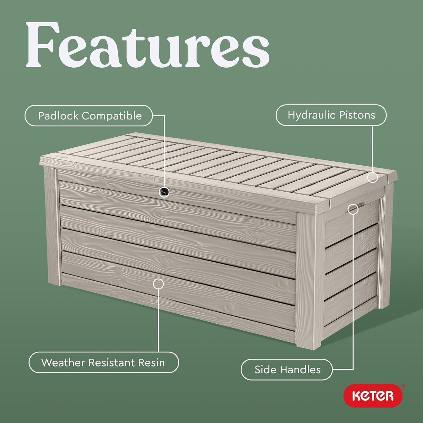 Keter Westwood 150 Gallon Resin Outdoor Storage Box - Ideal for Patio Furniture, Cushions & Tools | Beige